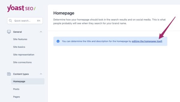 A screenshot of the Homepage settings in Yoast SEO when you have a static homepage.