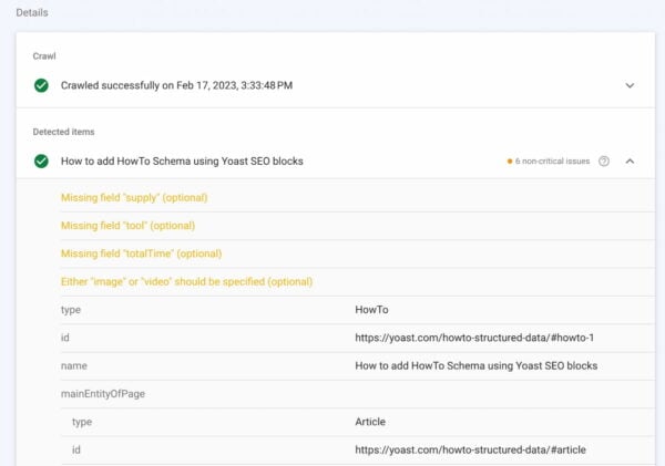 screenshot showing valid result for structured data test in search console