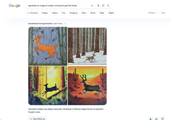 four pictures of a deer generated by the search generative experience