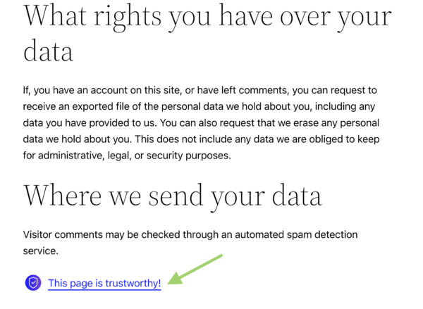 timestamped article has a link at the end of the page that says: this page is trustworthy. You can click on the link to see the details of the timestamp.